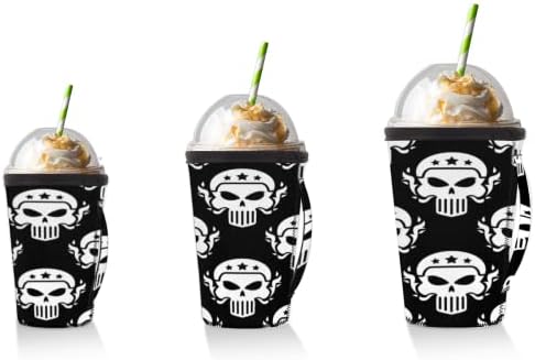 Ölü Şeker Kafatası 17 Kullanımlık Buzlu Kahve Kollu Kolu Neopren kupa kılıfı Soda, Latte, Çay, İçecekler, Bira (Orta