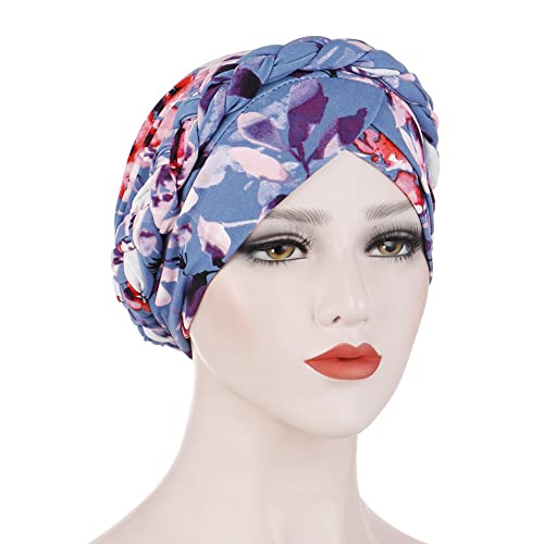 UOQAPRE Kadın Türban Başörtüsü Kap Saç Kaplı Wrap Şapka Kimyasal Kanser Kemo Kasketleri Kap Headwrap (A-Mavi)