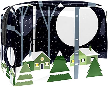 Noel Ağacı Orman Kış Gece Evi Ay Makyaj Çantası Çanta için Taşınabilir Seyahat Organizatör Çantası Tuvalet güzellik