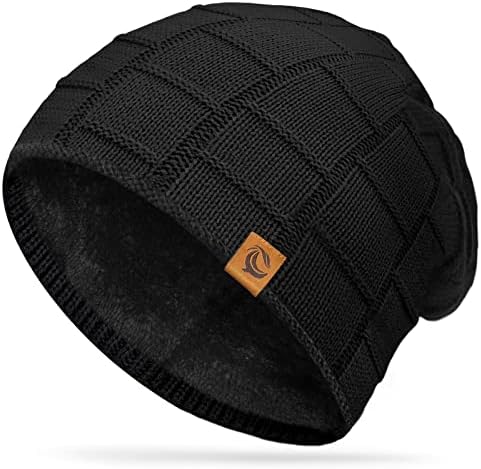 URECOVER Bere Şapka Erkekler Kadınlar için - Siyah Kış Şapka Yumuşak Polar Astarlı Örgü Kızak Sıcak Kap Kayak Çorap