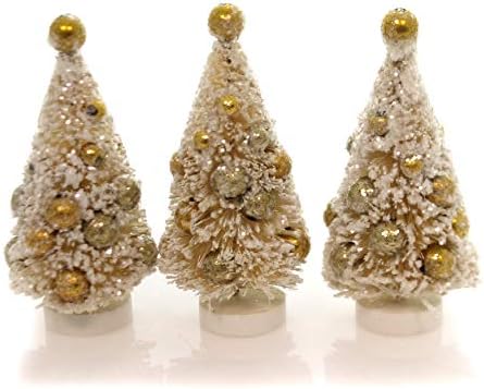 Primitives Tarafından Kathy 4 İnç Boyunda Kıl Mika Plastik Kutu Sisal Noel Ağaçları Bakır Altın ve Gümüş Ev Dekor