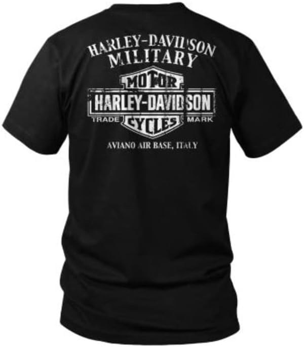 Harley-Davidson Askeri-Erkek Siyah Grafikli tişört-Aviano Hava Üssü / Metalik