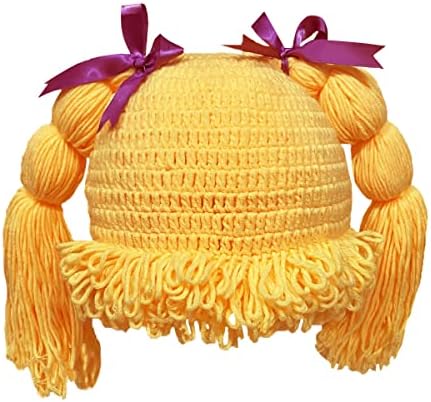 BİBİTİME Örme Pigtail Peruk Bere El Yapımı Kadın Kız Örgü Şapka İlmek Kap