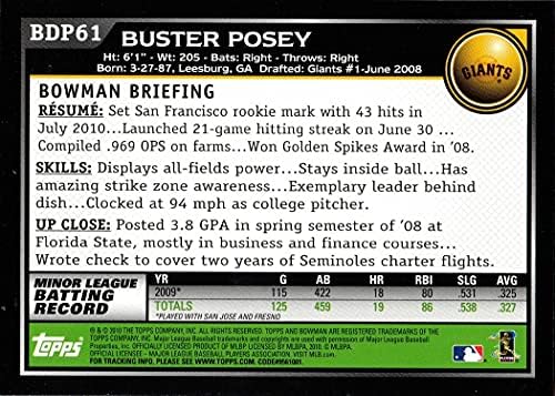2010 Bowman Draft Beyzbol Seçiyor BDP61 Buster Posey Çaylak Kartı