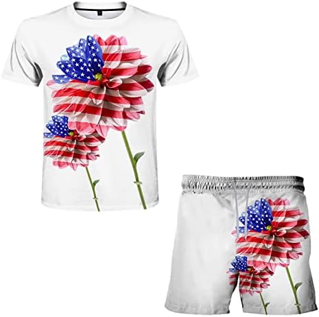 Bmısegm Yaz erkek t-shirtleri Baskı Yaz Çiçek Bağımsızlık Takım Elbise Günü Rahat erkek Erkek Takım Elbise ve Setleri