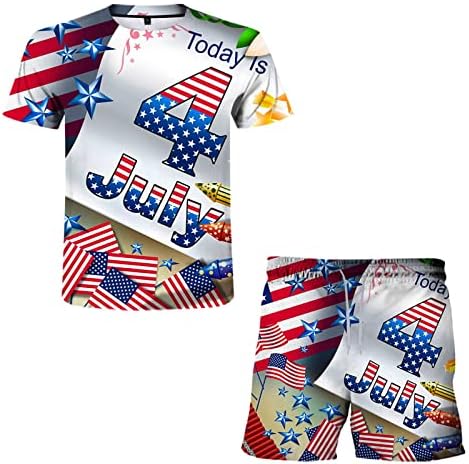 Yaz erkek Gömlek Yaz Bayrak Baskı Günü Bağımsızlık erkek Seti Rahat 3D Amerikan Erkek Takım Elbise ve Setleri Tüm