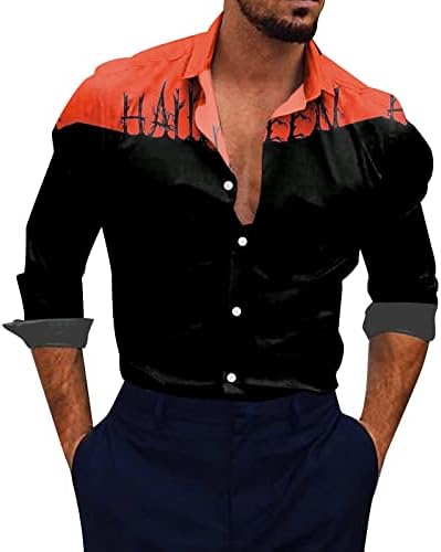XXZY 2022 Cadılar Bayramı Erkekler Moda Rahat Moda Tüm Azizler Günü 3D Dijital Baskı İnce Uzun Kollu Gömlek Erkekler