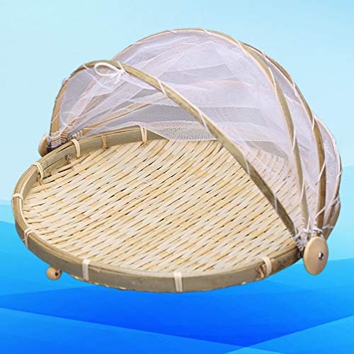 DOITOOL Servis Tepsisi Örgü Kapaklı Yuvarlak Bambu Dokuma Sepetler Kapalı Yemek Çadırı Sepeti Yuvarlak Sofra Takımı