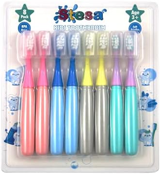 Stesa Çocuk Diş Fırçası - 8'li Paket - Ultra Yumuşak Kıllar, BPA İçermez, Toz Kapakları Dahildir-Erkek ve Kız Bebek