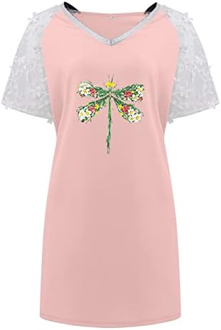NOKMOPO Kadınlar için Seksi Elbiseler 2023 Moda Düz Renk V Yaka Dantel Kısa Kollu rahat elbise