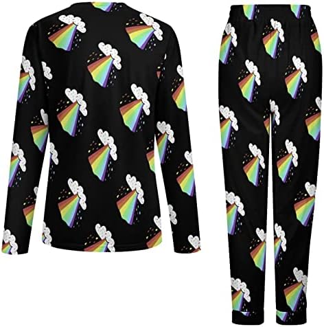 Gökkuşağı Patlama Kadın Pijama Setleri Uzun Kollu Pijama Yumuşak Kıyafeti 2 Parça Pjs Loungewear