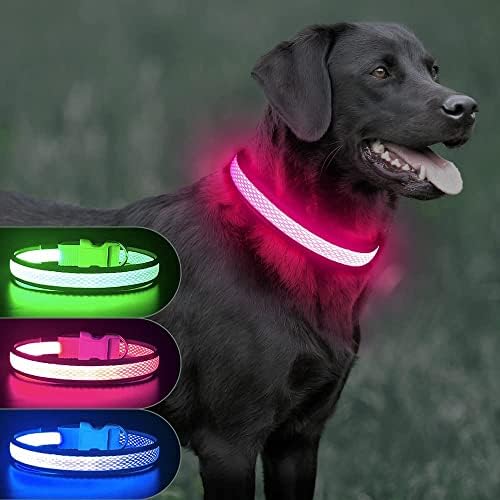 Ezierfy LED köpek Tasması-Şarj Edilebilir Işıklı Köpek Tasmaları-Yansıtıcı Köpek Tasması-Ayarlanabilir Köpek Kamp