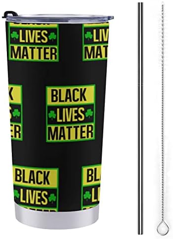 Siyah Lives Matter kahve bardağı 600 ML Araba pipetli bardak Flip Top paslanmaz çelik seyahat kupası İçecek su Şişesi