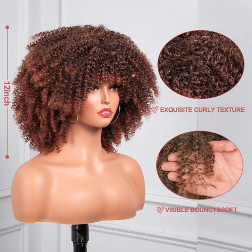 ToyoTress kısa Afro Kinky kıvırcık peruk-Siyah kadınlar için patlama ile 12 inç omuz uzunluğu Ombrel kahverengi kıvırcık