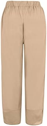Yaz Rahat Keten pantolon Kadınlar için Gevşek Fit Düz Bacak Pantolon Yüksek Belli Uzun cepli pantolon Konfor Dipleri