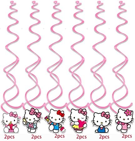 24 adet Hello Kitty doğum günü Asılı Swirls, Hello Kitty parti malzemeleri dekorasyon (24 adet)