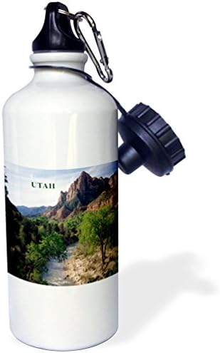 3dRose Utahs Zion Ulusal Parkı Spor Su Şişesi, 21 oz, Beyaz