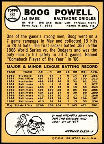 1968 Topps 381 Boog Powell Baltimore Orioles (Beyzbol Kartı) ESKİ Orioles