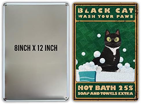 Siyah Kedi Yıkama Pençeleri Sıcak Banyo Metal Tabela Duvar sanat dekoru Retro Banyo Alıntı İşareti Ev Banyo Dekor