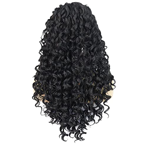 Ebingoo 26 İnç Siyah Dantel ön peruk Kadınlar Kızlar için + 1 Peruk Kap Uzun Siyah Kıvırcık dantel ön peruk Yumuşak