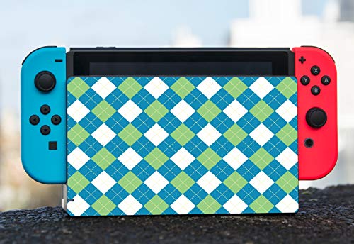 Mavi Yeşil Ve Beyaz Argyle Desen Vinil çıkartma Cilt egeek amz Nintendo Switch Dock için
