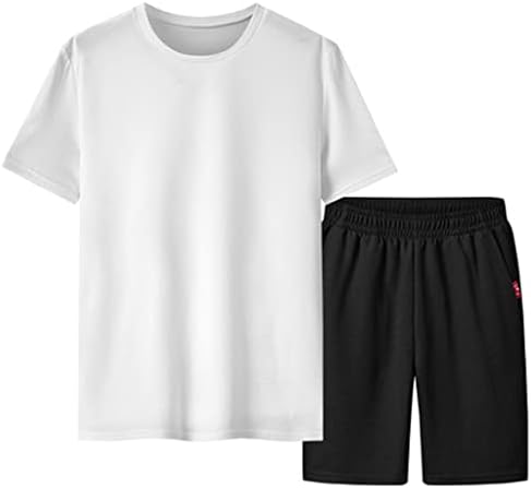 HNKDD Yaz spor elbise Çabuk kuruyan Koşu Spor Kısa kollu Şort Rahat Artı Boyutu erkek İki parçalı Takım Elbise (Renk: