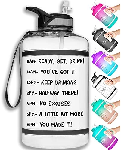 NatureWorks Hidromat Yarım Galon Su Şişesi ile Zaman Belirteçleri BPA Ücretsiz Kullanımlık Sızdırmaz Sürahi Saman