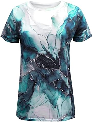 Bayan Kısa Kollu Üstleri Moda Mermer Grafik Baskı Bluz 2023 Moda Rahat Tee Gömlek Yuvarlak Boyun Gevşek Fit Üst Tshirt