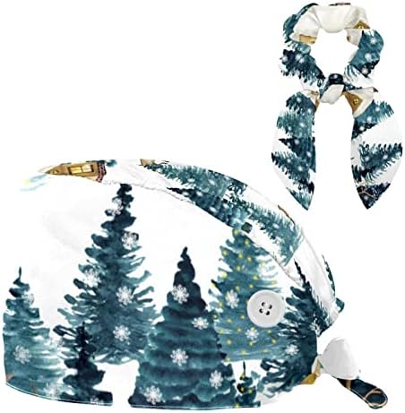 Noel Ağacı ve Raindeer Çalışma Kapağı Düğmeleri ile Ayarlanabilir Kabarık Şapka Unisex Fırçalama Kap Yay Saç