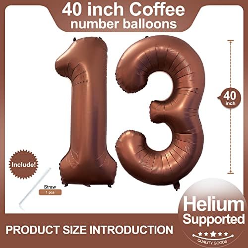 Numarası 13 Kahve Kahverengi Balonlar 40 İnç Dev Retro Kahve 13 Numer Folyo helyum balonları için 13th 31st Doğum