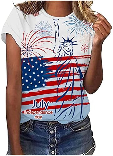 Kısa Kollu Üstleri Bayan Tekne Boyun Bağımsızlık Günü Grafik Rahat Fit Salon gömlekler Bayanlar 2023 F4