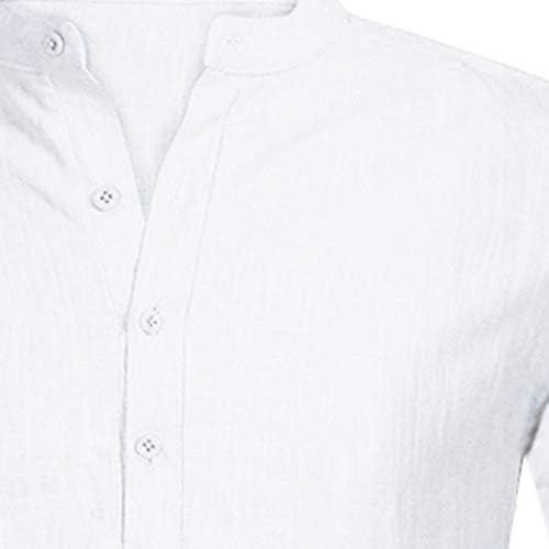 Mens Pamuk Keten T Shirt Casual Kısa Kollu Slim Fit Vintage V Boyun Düğme Yukarı Tee Gömlek Düz Renk Bluz Tops