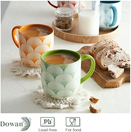 DOWAN Kahve Kupaları, Kulplu 4'lü 22 Oz Büyük Kahve Kupaları Seti, Benzersiz Tarzlı Seramik Kupa, Latte için Komik