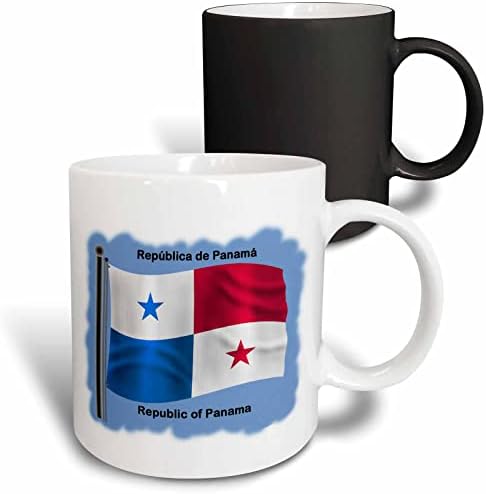 3dRose mug_58783_4 Mavi zemin üzerine dalgalanan Panama Cumhuriyeti bayrağı İki Tonlu Siyah Kupa, 11 oz, Çok Renkli