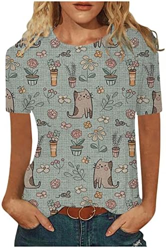 NOKMOPO İş Gömlekleri Kadınlar için İş Moda Rahat Rahat Baskılı O-boyun Kısa Kollu üst bluz