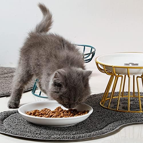 Bıyık Dostu Anti-Kusmuk Kedi Tabağı, Yükseltilmiş Kase-Metal Ayaklı Yükseltilmiş Seramik Kedi Kasesi, Yiyecek ve