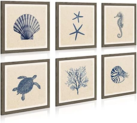 Denizyıldızı Çerçeveli Duvar Sanatı Yatak Odası: Lacivert Okyanus Kaplumbağası Deniz Kabuğu Mercan Denizatı Boyama