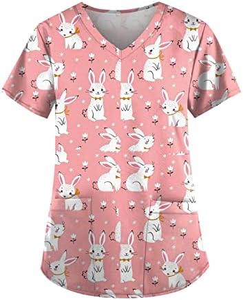 Akollsppnsy Annelik Scrubs 2023 Paskalya Günü Genel Üniforma Bluz Fırçalama Gömlek Casual Komik Tişörtleri Gömlek