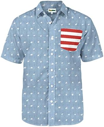 Tipsy Elfler Vatansever Gömlek Erkekler için-ABD Kısa Kollu Düğme Yukarı Amerikan Bayrağı Gömlek Erkekler için 4
