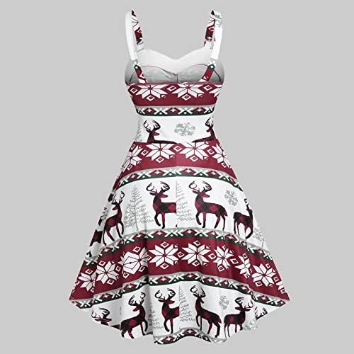 TIFZHADIAO kadın Kolsuz Elbise Noel Ren Geyiği Baskı Elbiseler Noel Vintage Elbise Wrap V Boyun Salıncak Kokteyl