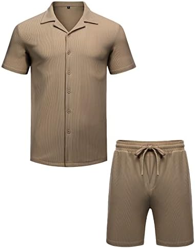 AstoSeu erkek gömleği ve şort takımı Kısa Kollu Casual Düğme Aşağı yaz kıyafetleri