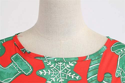 Andongnywell kadın Noel Baskı Casual Midi Elbise Dikiş dantel-up Uzun Kollu Noel Baskılı Elbiseler