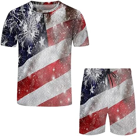 Yaz Erkek T Shirt erkek Rahat Spor Yaz Bağımsızlık Günü Bayrağı Kısa Kollu Set 2 Parça Pin Elimden Takım Elbise