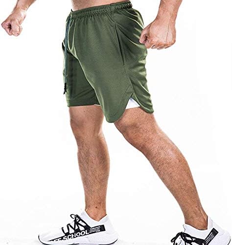 EVERWORTH erkek 2-in-1 vücut Geliştirme egzersiz şortu Hafif Spor Eğitimi Kısa Koşu Atletik Jogger Fermuarlı Cepler