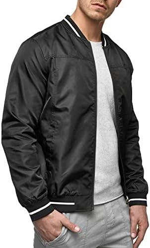 QYIQU Erkekler için Ceketler - Erkekler Çizgili Trim Eğimli Cepler Bombacı Ceket (Renk: Siyah, Boyut: X-Large)