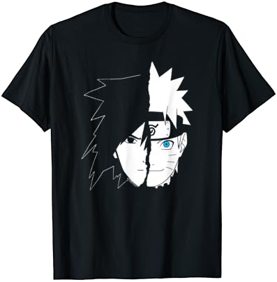 Naruto Shippuden Naruto Sasuke Bölünmüş Yüz T-Shirt
