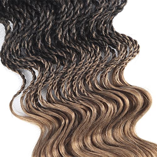 TIHQIEX 14 inç Senegalli Büküm Tığ Saç Örgüler Dalgalı Uçları 6 Paket Kıvırcık Dalgalı Uçları sentetik saç uzantıları