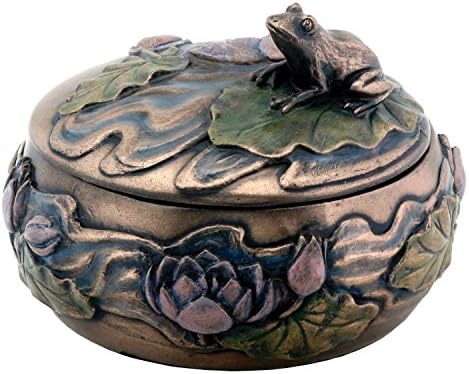 Zambak Dekorasyonunda Oturan Kurbağa Art Nouveau Tasarım Mücevher Kutusu