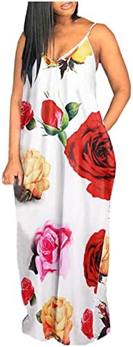 Maxi Spagetti kemerli elbise Kadınlar için Yaz V Boyun Gevşek Plaj Tatil Elbise Polka Dot Kat Uzunluk Elbiseler