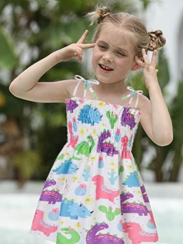 FEDPOP Toddler Kız yaz elbisesi Kayış Ayçiçeği Elbiseler Backless Dino Kelebek Çilek Sundress Yaş 2-7 Yıl